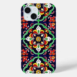 Coque Pour iPhone 15 Conception de carreau en terre cuite Talavera mexi