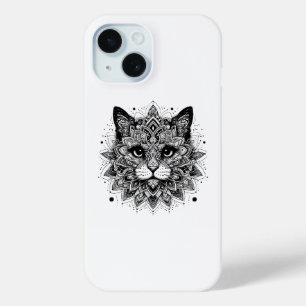 Coque Pour iPhone 15 Conception de chat à motif mandala