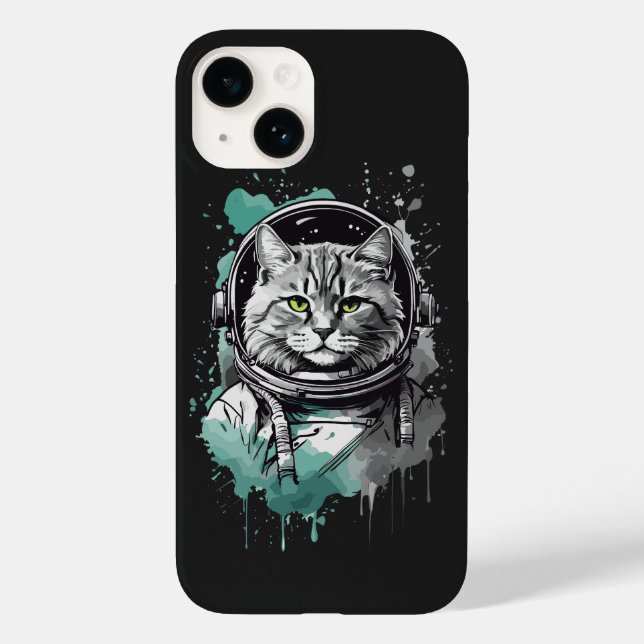 Coques Case-Mate iPhone Conception de chat astronaute vert noir (Verso)