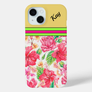 Coque Pour iPhone 15 Conception de fleurs tropicales personnalisées