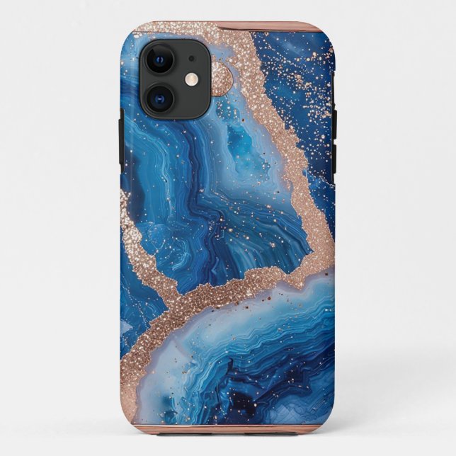 Coques Case-Mate iPhone Conception de géode avec accents d'or rose (Dos)