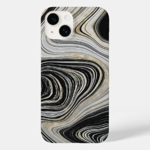 Coque Pour iPhone 14 Conception de l'Agate Noir et Or