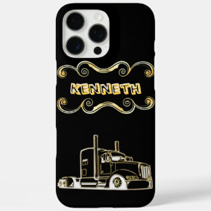Coques iPhone 16 Pro Max Conception de l'Art numérique de semi-camion d'or