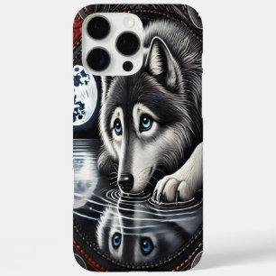Coques iPhone 16 Pro Max Conception de loup blanc réfléchissant