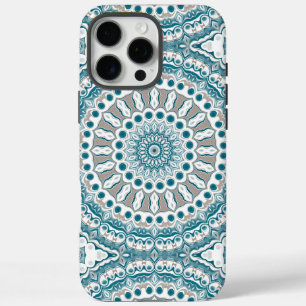 Coques iPhone 16 Pro Max Conception de mandala moderne sarcelle et chamois
