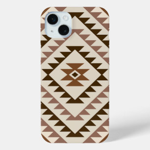 Coque iPhone 15 Mini Conception de motif diamant aztéque marron+crème