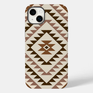 Coque Pour iPhone 14 Plus Conception de motif diamant aztéque marron+crème