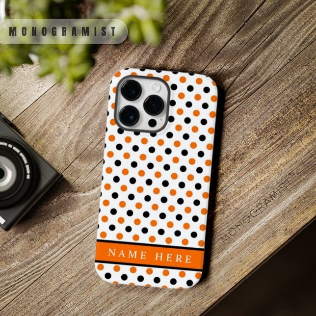 Coques Case-Mate iPhone Conception de points Polka Noir Orange Personnalis (Custom White Black Orange Polka Dot Design Case-Mate iPhone Case)