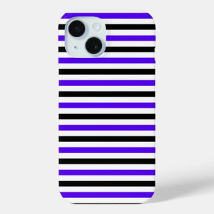 Coque Pour iPhone 15 Conception de rayures blanches noires et bleues