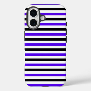 Coque Pour iPhone 16 Conception de rayures blanches noires et bleues