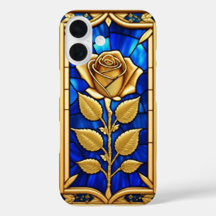 Coque Pour iPhone 16 Conception de Rose Dorée en Verre Coloré