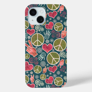 Coque Pour iPhone 15 Conception de signe de pacifisme de hippie de