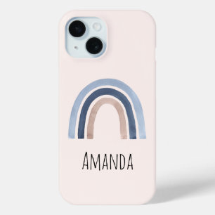 Coque Pour iPhone 15 Conception du Boho bleu et arc-en-ciel de pêche