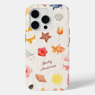 Coque iPhone 15 Pro Conception estivale d'objets sur la plage