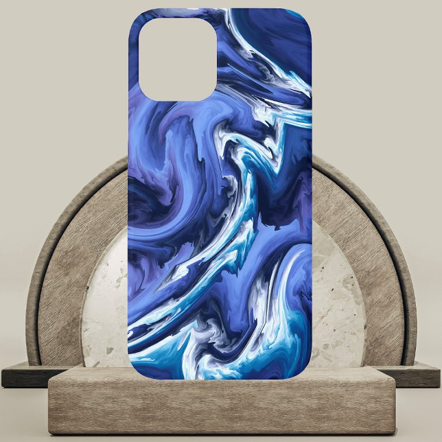Coques Case-Mate iPhone Conception étonnante d'Agate Bleu (Stunning Blue Agate Design Phone Case on Marble and Wood Podium)