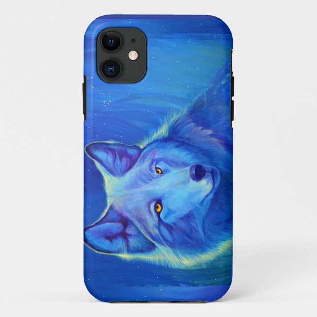 Coques Case-Mate iPhone Conception faite sur commande bleue de loup de (Dos)
