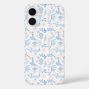 Coque Pour iPhone 16 Conception florale boho impression bloc bleu rose 