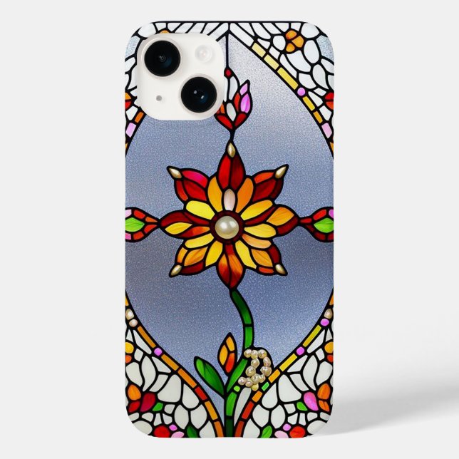 Coques Case-Mate iPhone Conception florale de vitrail coloré (Verso)