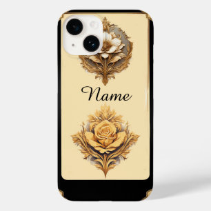Coque Pour iPhone 14 Conception florale élégante avec fleurets dorés or