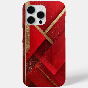 Coque iPhone 15 Pro Max Conception géométrique abstraite rouge et or