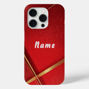 Coque iPhone 15 Pro Conception Géométrique Abstraite Rouge et Or