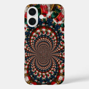 Coque Pour iPhone 16 Conception Kaleidoscope Père Noël spéciale