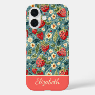 Coque Pour iPhone 16 Conception mignonne de fraise avec nom personnalis