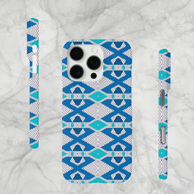 Coques Case-Mate iPhone Conception tribale Abstraite, Blues, Coque-Mate (Abstract Blue Diamond, Tribal Style, Case-Mate iPhone Case.)