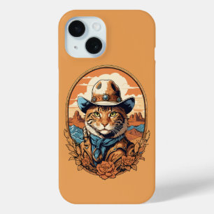 Coque Pour iPhone 15 Conception vintage de chats Cowboy