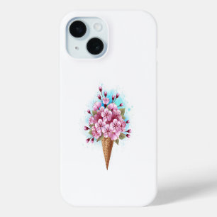 Coque Pour iPhone 15 Cône rose Sakura crème glacée gaufre