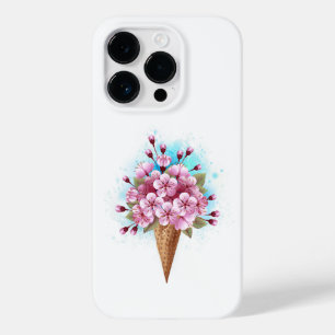 Coque Pour iPhone 14 Pro Cône rose Sakura crème glacée gaufre