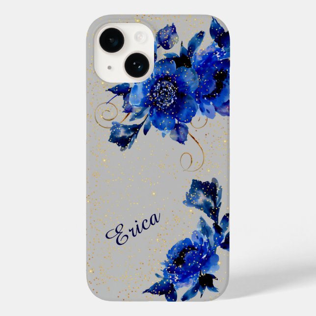 Coques Case-Mate iPhone Confetti bleu Floral Or (Verso)