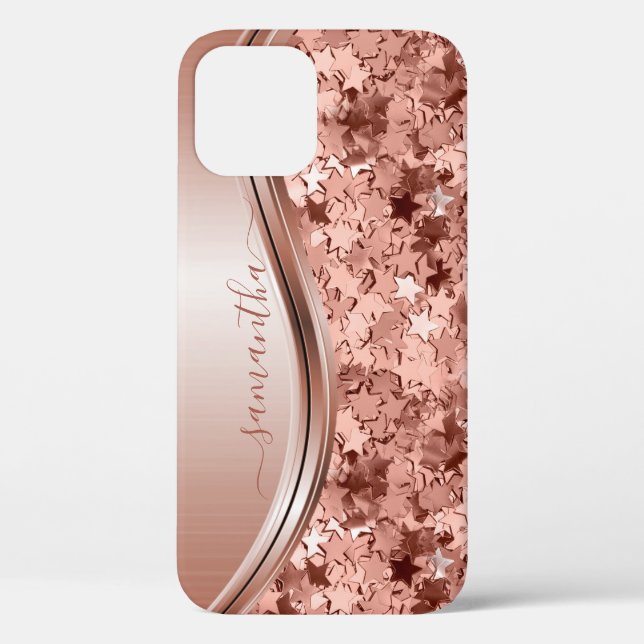 Coques Case-Mate iPhone Confetti Stars Rose Gold Nom manuscrit métal (Verso)