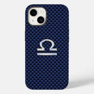 Coque Pour iPhone 14 Connexion Libra Zodiac Navy Blue Carbon Fiber