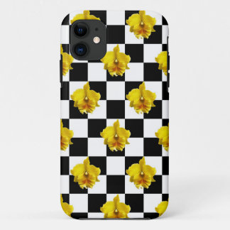 Case-Mate iPhone Case Contrôles noirs et blancs avec l'orchidée jaune