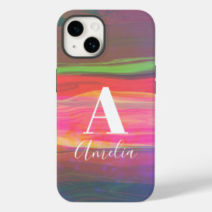 Coque Pour iPhone 14 Cool Art Abstrait Nom du monogramme Rose chaud