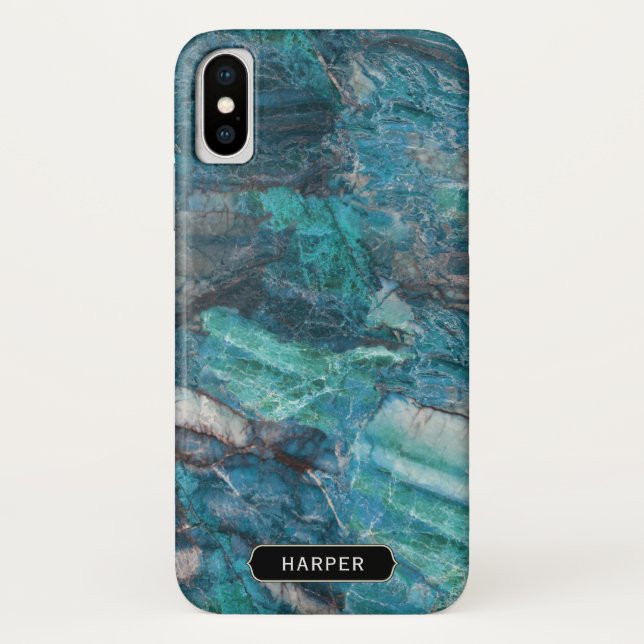 Coques Case-Mate iPhone Cool Bleu Abstrait Motif en marbre avec nom (Dos)