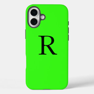 Coques iPhone 16 Plus Cool couleur unie vert néon initial