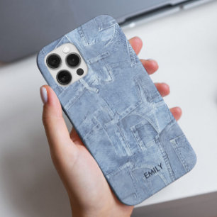 Coque iPhone 15 Pro Cool Cute Blue Jean Effet Nom personnalisé