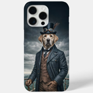 Coque iPhone 15 Pro Max Cool Elégant Victorian Steampunk Labrador Chien Ar