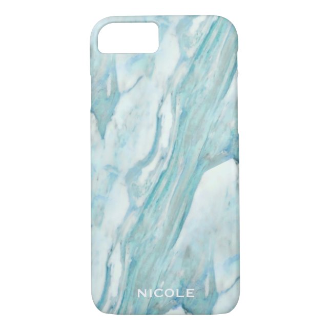 Coques Case-Mate iPhone Cool en marbre bleu Motif avec votre nom (Dos)