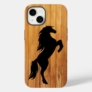 Coque Pour iPhone 14 cool faux bois cheval amoureux Pays