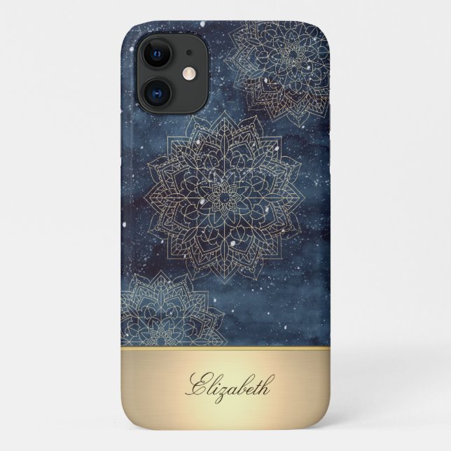 Coques Case-Mate iPhone Cool Gold Floral Mandala, bleu marine (Dos)