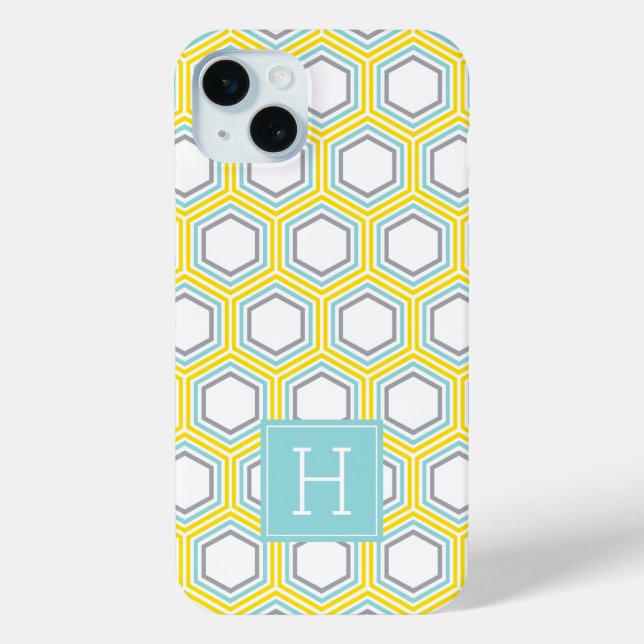Coques Case-Mate iPhone Cool Honeypeb Motif et Aqua Monogram (Verso)