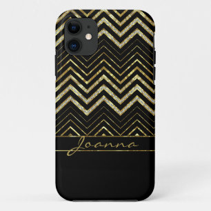 Coque iPhone 11 Cool Or Et Diamants Motif Chevron