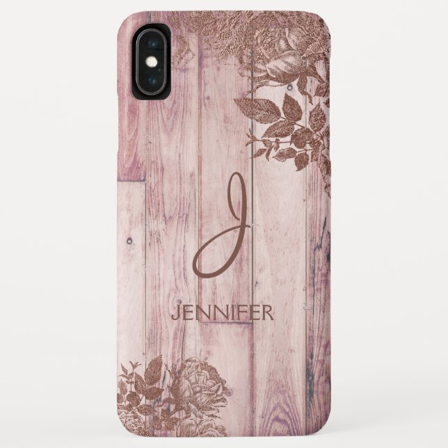 Coques Case-Mate iPhone Cool Rose Gold Foil Rustique Floral Motif Monogram (Dos)
