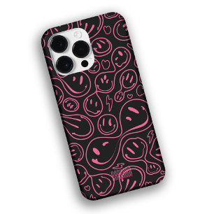 Coque Pour Pour iPhone 14 Pro Max Cool Sourire Visage Melting Sourire Motif Rose noi
