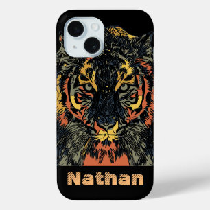 Coque Pour iPhone 15 Cool Tiger Face Art Ajouter Votre Propre Texte