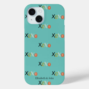 Coque Pour iPhone 15 Cool "XOXO" Coeurs Saint-Valentin Monnaie verte