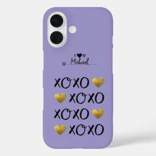 Coque Pour iPhone 16 Cool "XOXO" Gold Hearts Heureuse Sainte-Valentin
